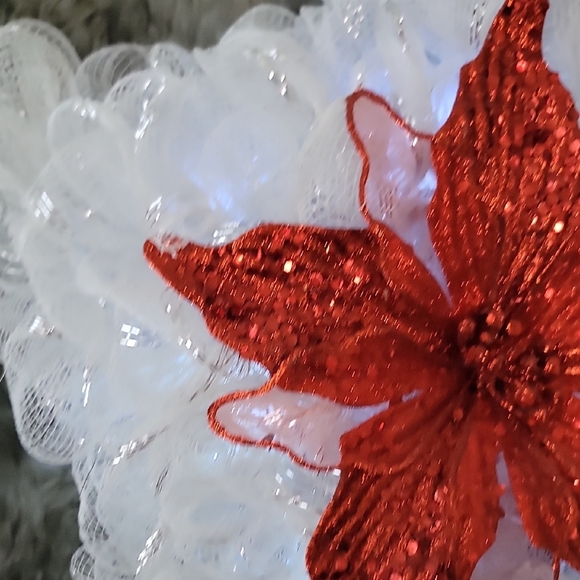 Festive White Mesh Star with Red Glitter Poinsettia - Picture 10 of 11
